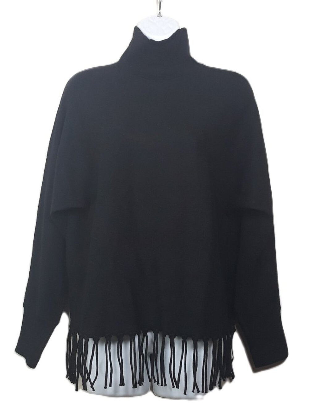 Carmen Marc Valvo Dolman Sleeve Fringed Turtleneck Sweater Medium